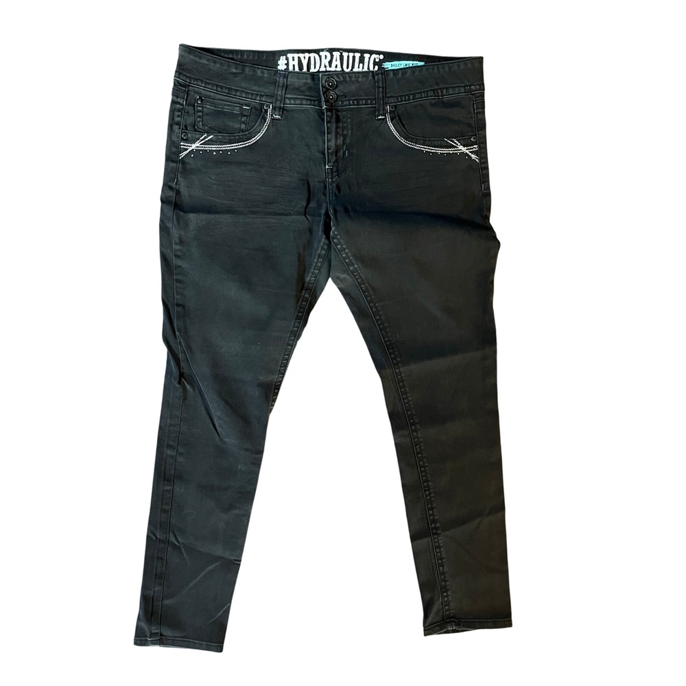 Hydraulic Bailey Low Rise Skinny Jeans Black Embroidered Studded Womens 17/18